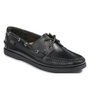 NiB G.H. Bass Men's Hampton Black Leather Boat Shoes Size 8 Casual Dress FLE260